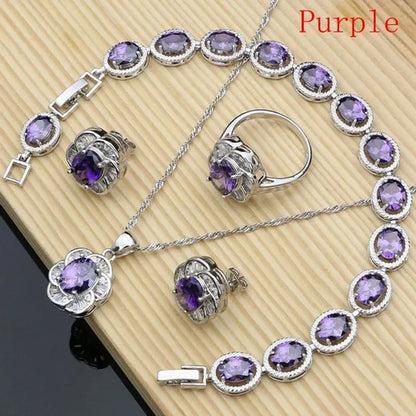12 Colors Gemstone Jewelry Kits 925 Silver Jewelry Sets Sapphire Amethyst Ruby Emerald Charm for Wedding Women
