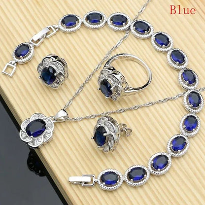 12 Colors Gemstone Jewelry Kits 925 Silver Jewelry Sets Sapphire Amethyst Ruby Emerald Charm for Wedding Women