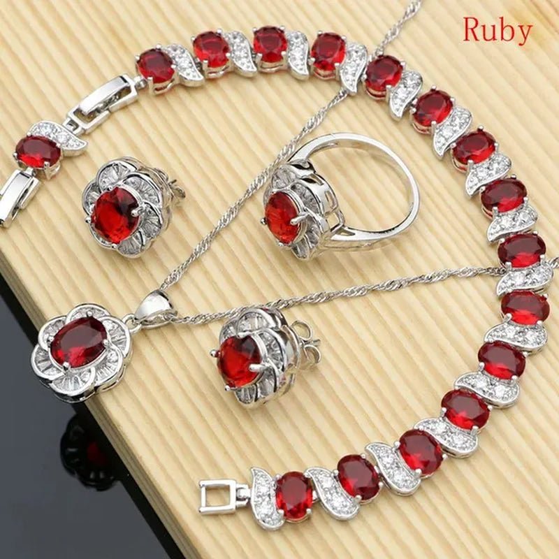 12 Colors Gemstone Jewelry Kits 925 Silver Jewelry Sets Sapphire Amethyst Ruby Emerald Charm for Wedding Women