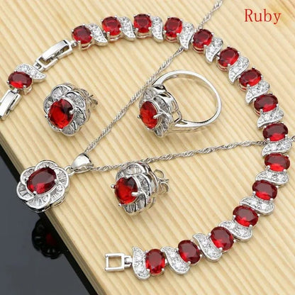 12 Colors Gemstone Jewelry Kits 925 Silver Jewelry Sets Sapphire Amethyst Ruby Emerald Charm for Wedding Women