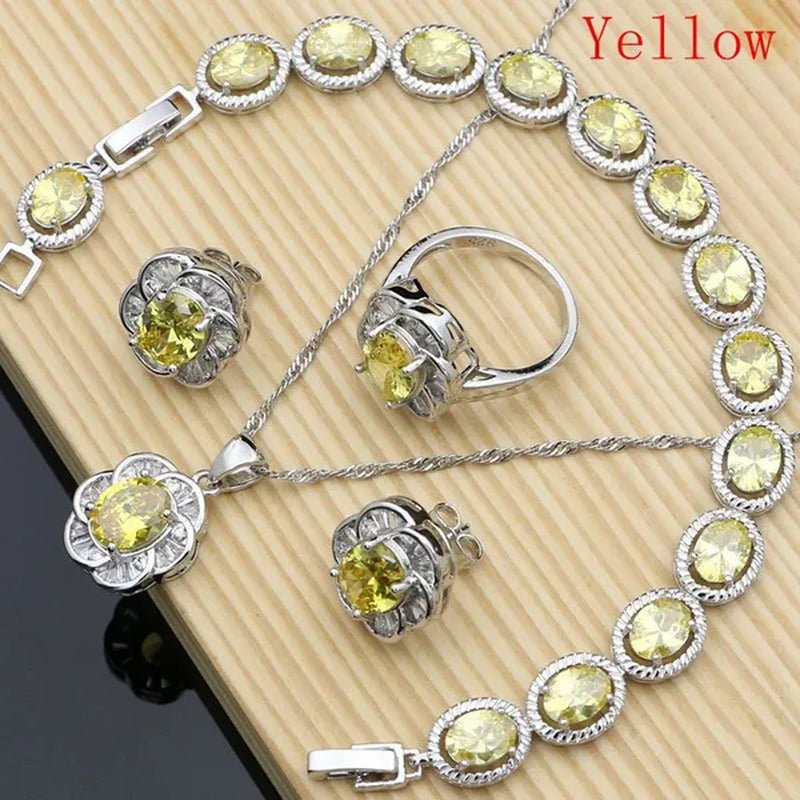 12 Colors Gemstone Jewelry Kits 925 Silver Jewelry Sets Sapphire Amethyst Ruby Emerald Charm for Wedding Women - WORLD TIME VISITS