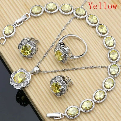 12 Colors Gemstone Jewelry Kits 925 Silver Jewelry Sets Sapphire Amethyst Ruby Emerald Charm for Wedding Women - WORLD TIME VISITS