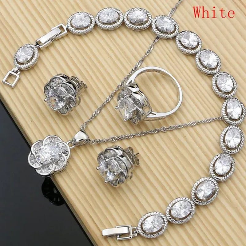 12 Colors Gemstone Jewelry Kits 925 Silver Jewelry Sets Sapphire Amethyst Ruby Emerald Charm for Wedding Women