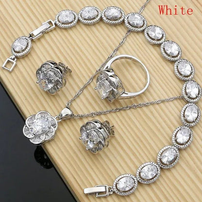 12 Colors Gemstone Jewelry Kits 925 Silver Jewelry Sets Sapphire Amethyst Ruby Emerald Charm for Wedding Women