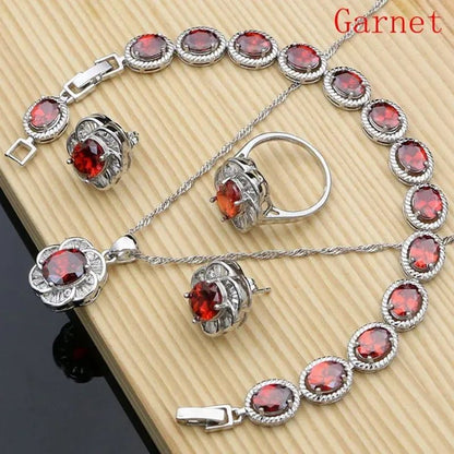 12 Colors Gemstone Jewelry Kits 925 Silver Jewelry Sets Sapphire Amethyst Ruby Emerald Charm for Wedding Women - WORLD TIME VISITS
