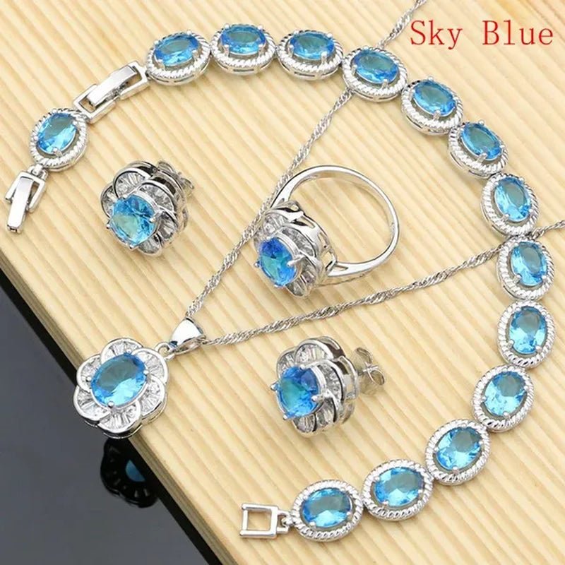 12 Colors Gemstone Jewelry Kits 925 Silver Jewelry Sets Sapphire Amethyst Ruby Emerald Charm for Wedding Women