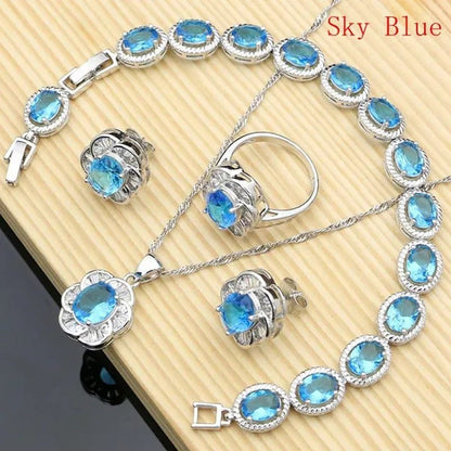 12 Colors Gemstone Jewelry Kits 925 Silver Jewelry Sets Sapphire Amethyst Ruby Emerald Charm for Wedding Women