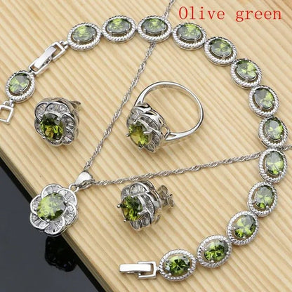 12 Colors Gemstone Jewelry Kits 925 Silver Jewelry Sets Sapphire Amethyst Ruby Emerald Charm for Wedding Women