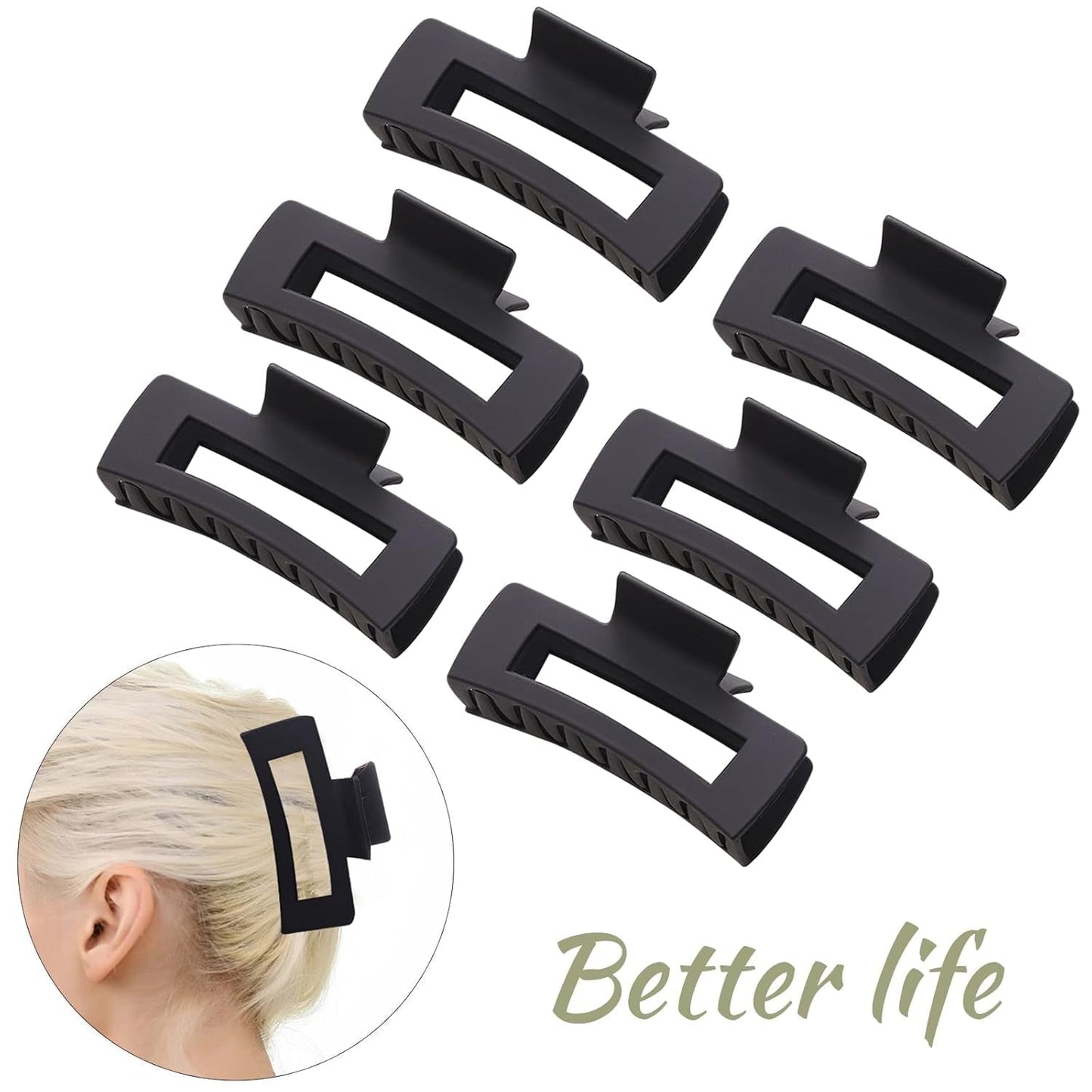 12 Pack Black Square Claw Clips, Big and Small Neutral Rectangle Hair Claw Clips, Non-Slip Matte Large Hair Clips for Women,Strong Hold Jaw Clip for Thick Thin Hair