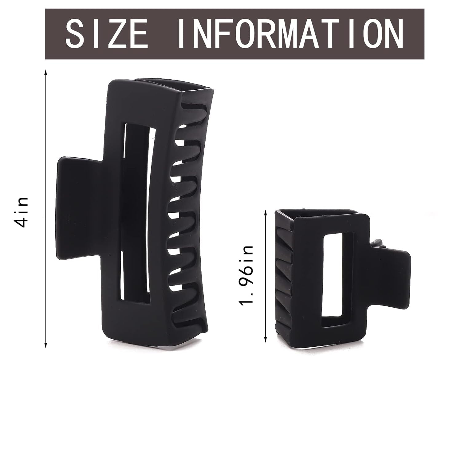 12 Pack Black Square Claw Clips, Big and Small Neutral Rectangle Hair Claw Clips, Non - Slip Matte Large Hair Clips for Women,Strong Hold Jaw Clip for Thick Thin Hair - WORLD TIME VISITS