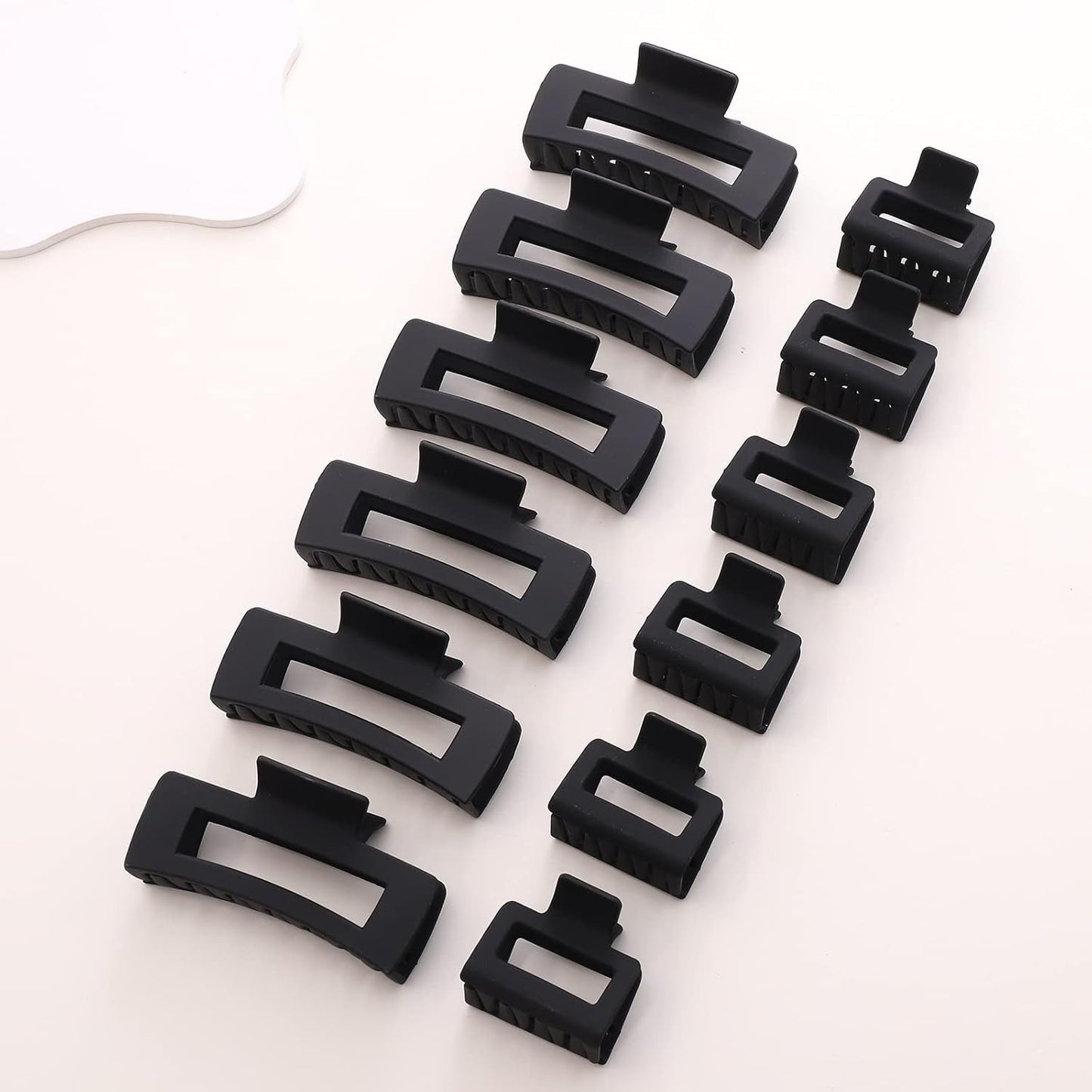 12 Pack Black Square Claw Clips, Big and Small Neutral Rectangle Hair Claw Clips, Non-Slip Matte Large Hair Clips for Women,Strong Hold Jaw Clip for Thick Thin Hair