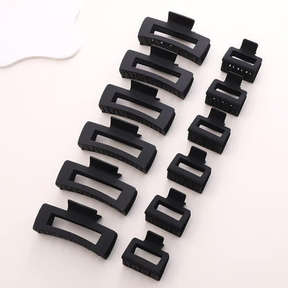 12 Pack Black Square Claw Clips, Big and Small Neutral Rectangle Hair Claw Clips, Non-Slip Matte Large Hair Clips for Women,Strong Hold Jaw Clip for Thick Thin Hair