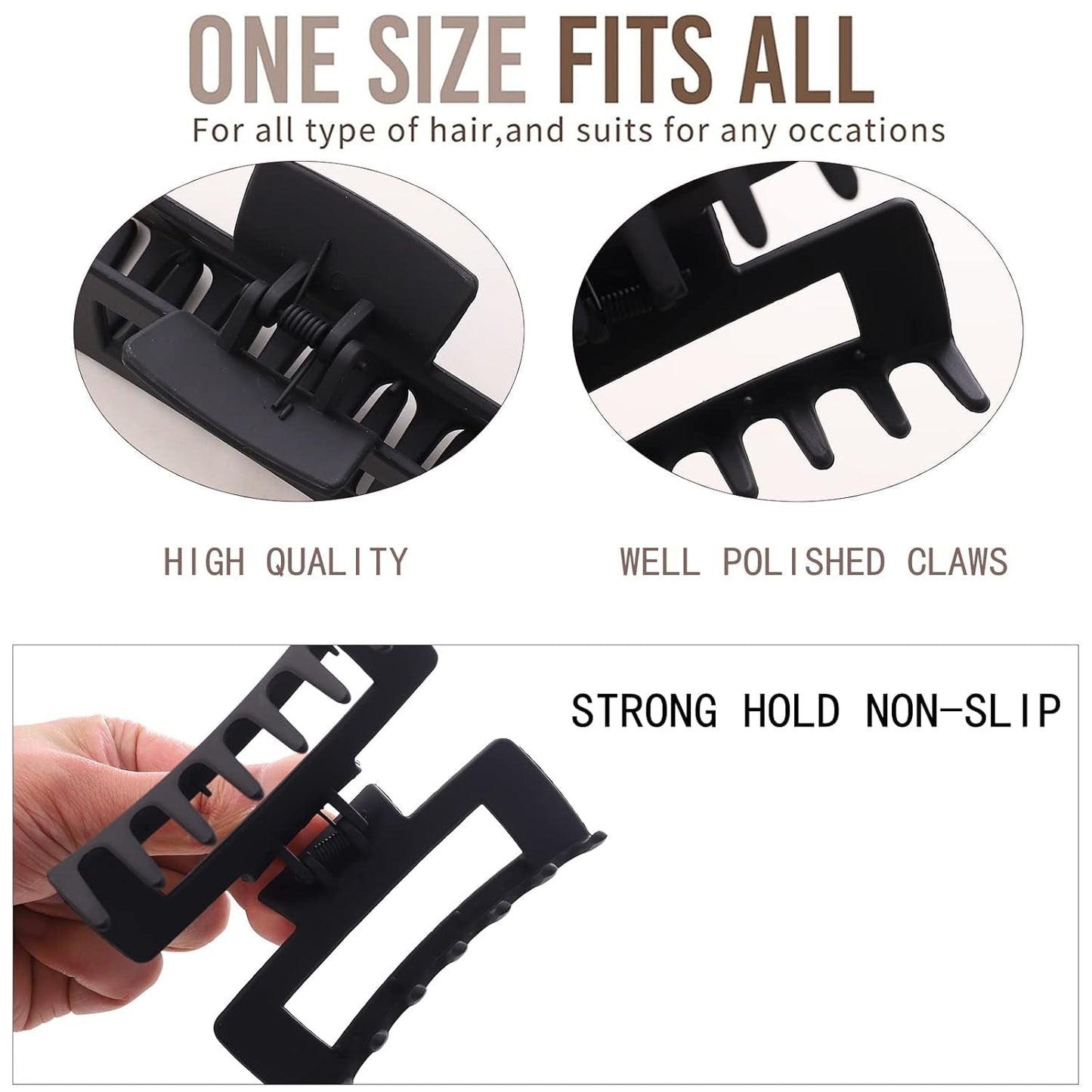12 Pack Black Square Claw Clips, Big and Small Neutral Rectangle Hair Claw Clips, Non-Slip Matte Large Hair Clips for Women,Strong Hold Jaw Clip for Thick Thin Hair