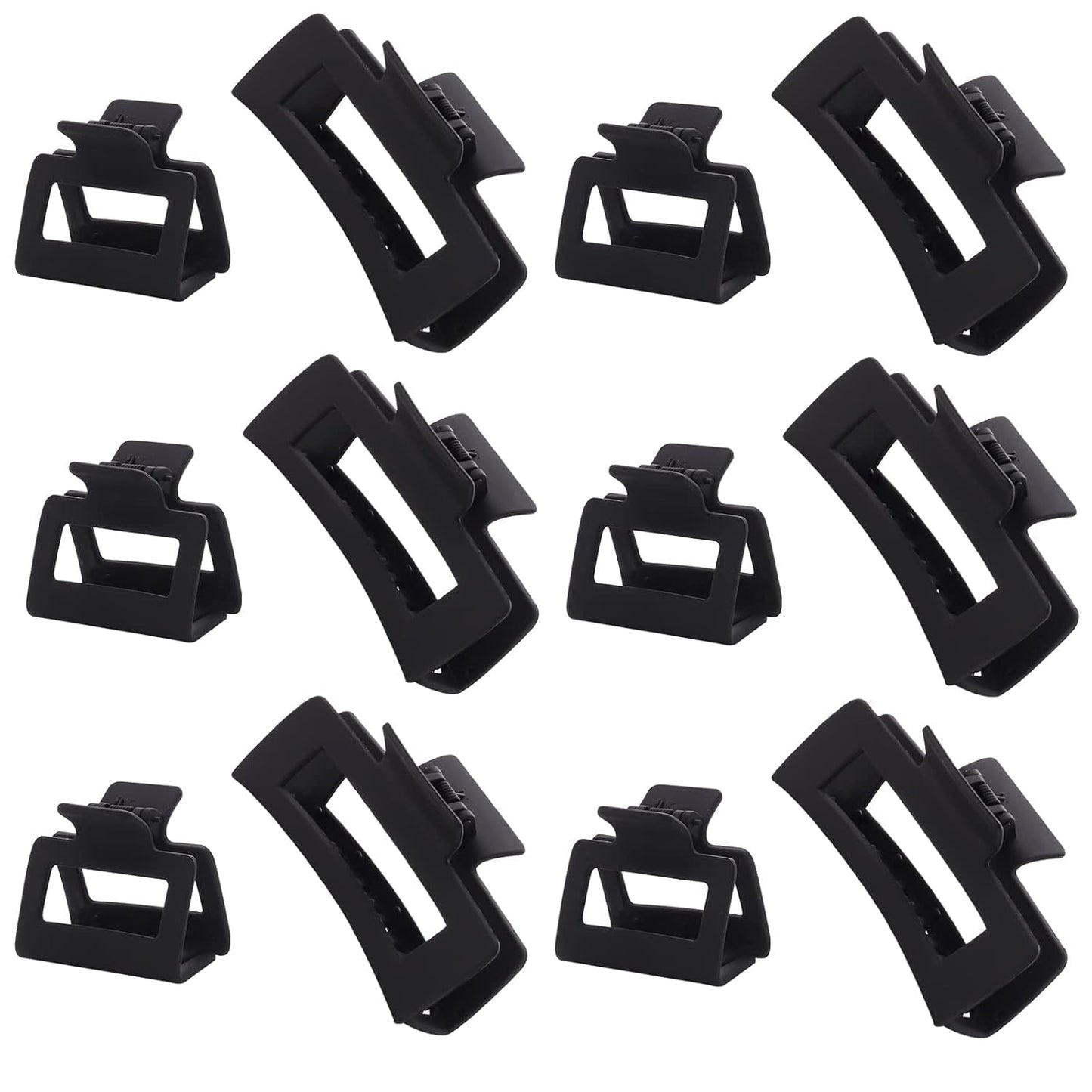 12 Pack Black Square Claw Clips, Big and Small Neutral Rectangle Hair Claw Clips, Non - Slip Matte Large Hair Clips for Women,Strong Hold Jaw Clip for Thick Thin Hair - WORLD TIME VISITS