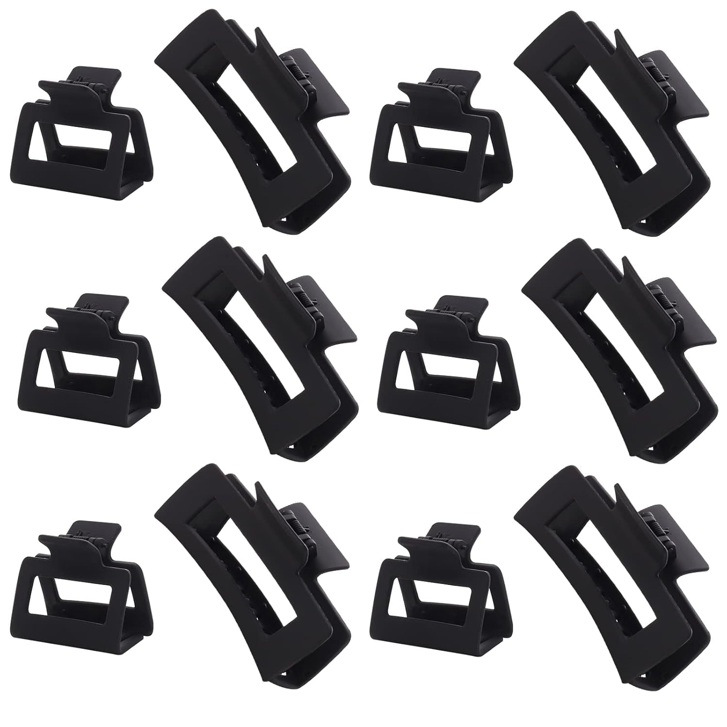 12 Pack Black Square Claw Clips, Big and Small Neutral Rectangle Hair Claw Clips, Non - Slip Matte Large Hair Clips for Women,Strong Hold Jaw Clip for Thick Thin Hair - WORLD TIME VISITS
