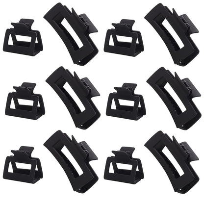 12 Pack Black Square Claw Clips, Big and Small Neutral Rectangle Hair Claw Clips, Non - Slip Matte Large Hair Clips for Women,Strong Hold Jaw Clip for Thick Thin Hair - WORLD TIME VISITS