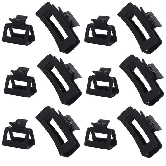 12 Pack Black Square Claw Clips, Big and Small Neutral Rectangle Hair Claw Clips, Non - Slip Matte Large Hair Clips for Women,Strong Hold Jaw Clip for Thick Thin Hair - WORLD TIME VISITS