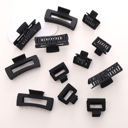 12 Pack Black Square Claw Clips, Big and Small Neutral Rectangle Hair Claw Clips, Non-Slip Matte Large Hair Clips for Women,Strong Hold Jaw Clip for Thick Thin Hair