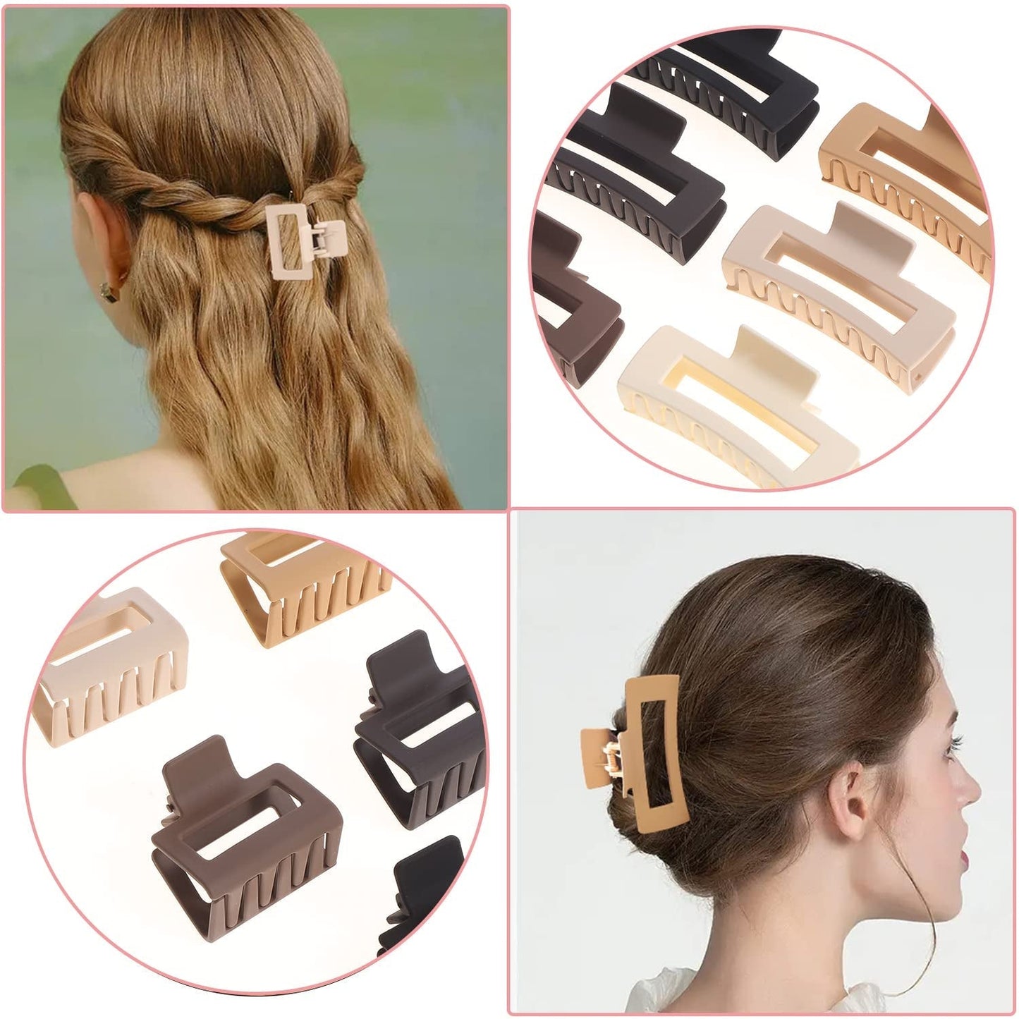 12 Pack Square Claw Clips, Big and Small Neutral Rectangle Hair Claw Clips, Non-Slip Matte Large Hair Clips for Women,Strong Hold Jaw Clip for Thick Thin Hair (Neutral)