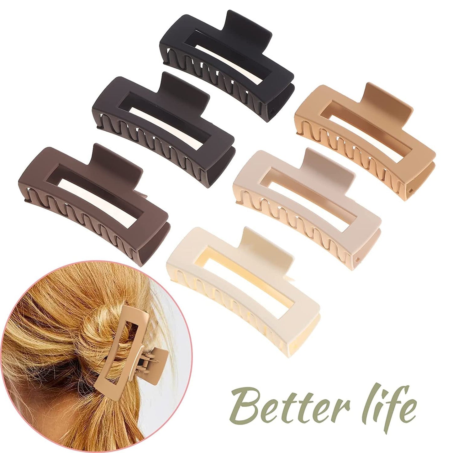 12 Pack Square Claw Clips, Big and Small Neutral Rectangle Hair Claw Clips, Non-Slip Matte Large Hair Clips for Women,Strong Hold Jaw Clip for Thick Thin Hair (Neutral)