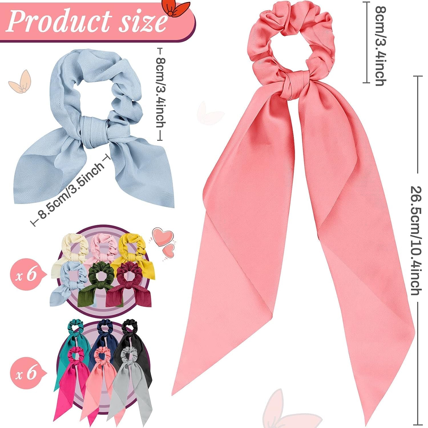 12 Pcs Hair Accessories for Women Hair Bows Scrunchies Scarf Ties Bunny Ears Silk Satin Scrunchies Hair Ribbons Hair Scarf Hair Ties with Bows for Women Lady(Fresh Color) - WORLD TIME VISITS