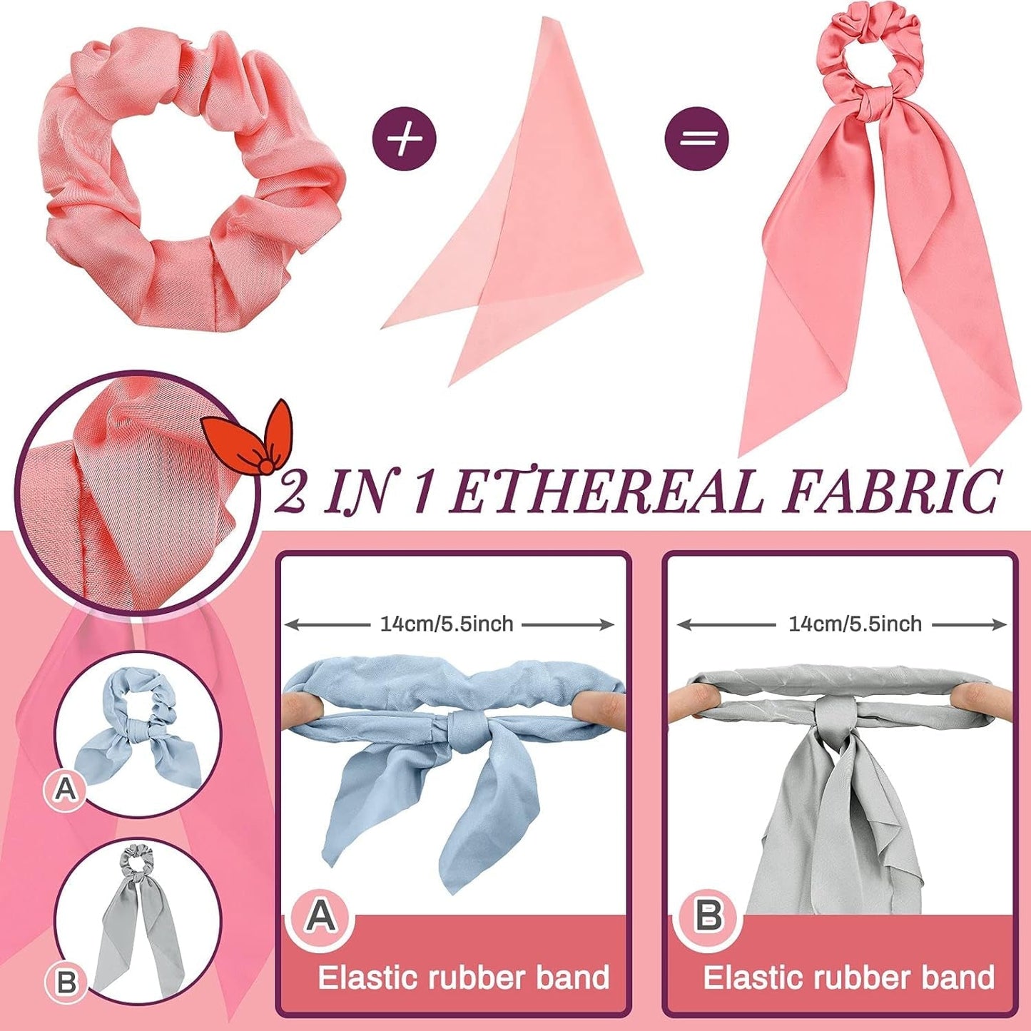 12 Pcs Hair Accessories for Women Hair Bows Scrunchies Scarf Ties Bunny Ears Silk Satin Scrunchies Hair Ribbons Hair Scarf Hair Ties with Bows for Women Lady(Fresh Color)