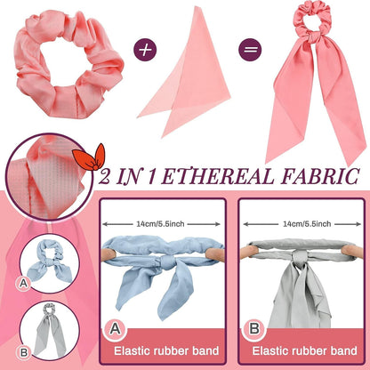 12 Pcs Hair Accessories for Women Hair Bows Scrunchies Scarf Ties Bunny Ears Silk Satin Scrunchies Hair Ribbons Hair Scarf Hair Ties with Bows for Women Lady(Fresh Color)