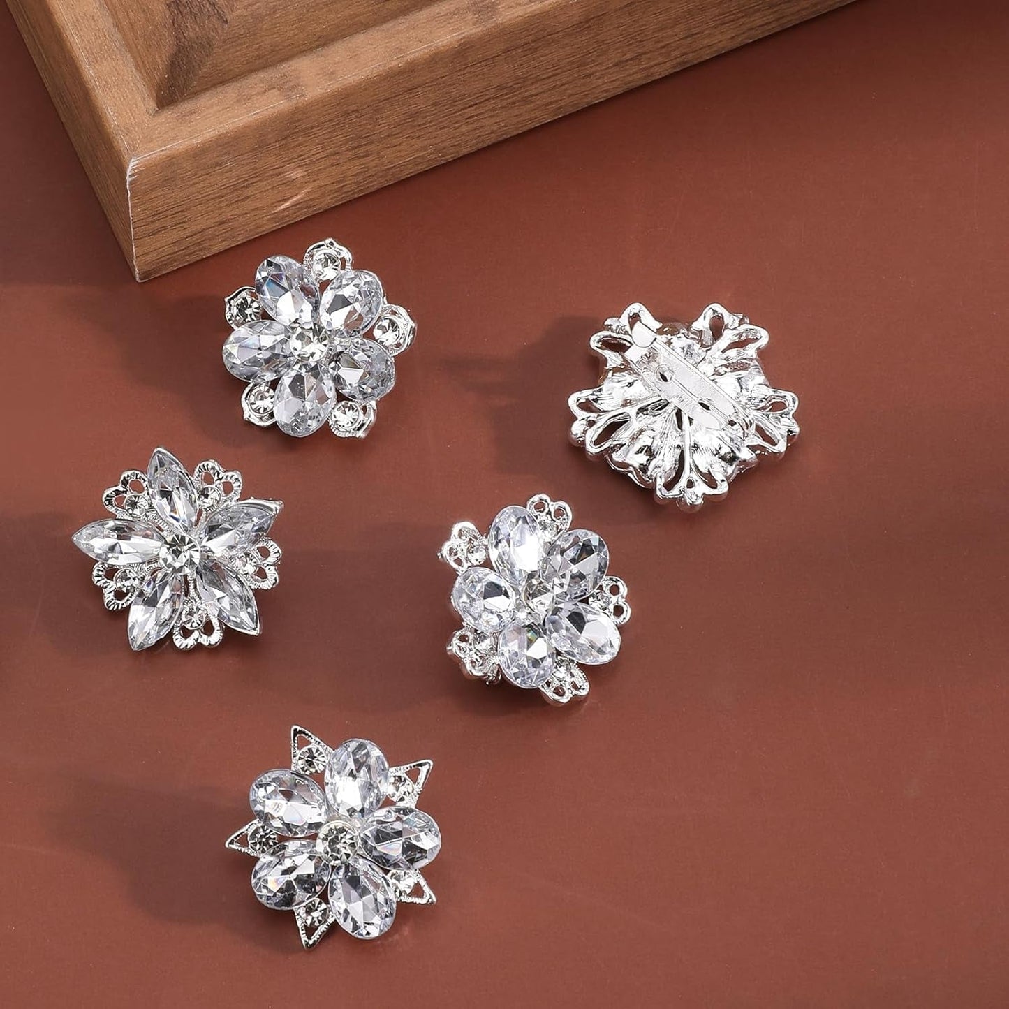 12 Pcs Rhinestone Brooch, Silver Brooch Pins, Assorted Crystal Brooch Pin Small Flower Brooches Pins Decorative Brooch Pins for Crafts Flower Lapel Badge Pins for Women DIY Bridal Wedding Bouquet Kit