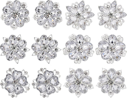 12 Pcs Rhinestone Brooch, Silver Brooch Pins, Assorted Crystal Brooch Pin Small Flower Brooches Pins Decorative Brooch Pins for Crafts Flower Lapel Badge Pins for Women DIY Bridal Wedding Bouquet Kit - WORLD TIME VISITS