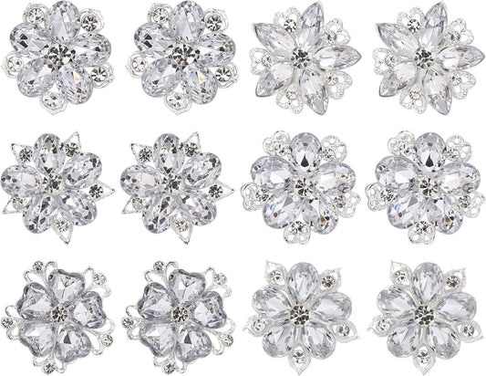12 Pcs Rhinestone Brooch, Silver Brooch Pins, Assorted Crystal Brooch Pin Small Flower Brooches Pins Decorative Brooch Pins for Crafts Flower Lapel Badge Pins for Women DIY Bridal Wedding Bouquet Kit - WORLD TIME VISITS
