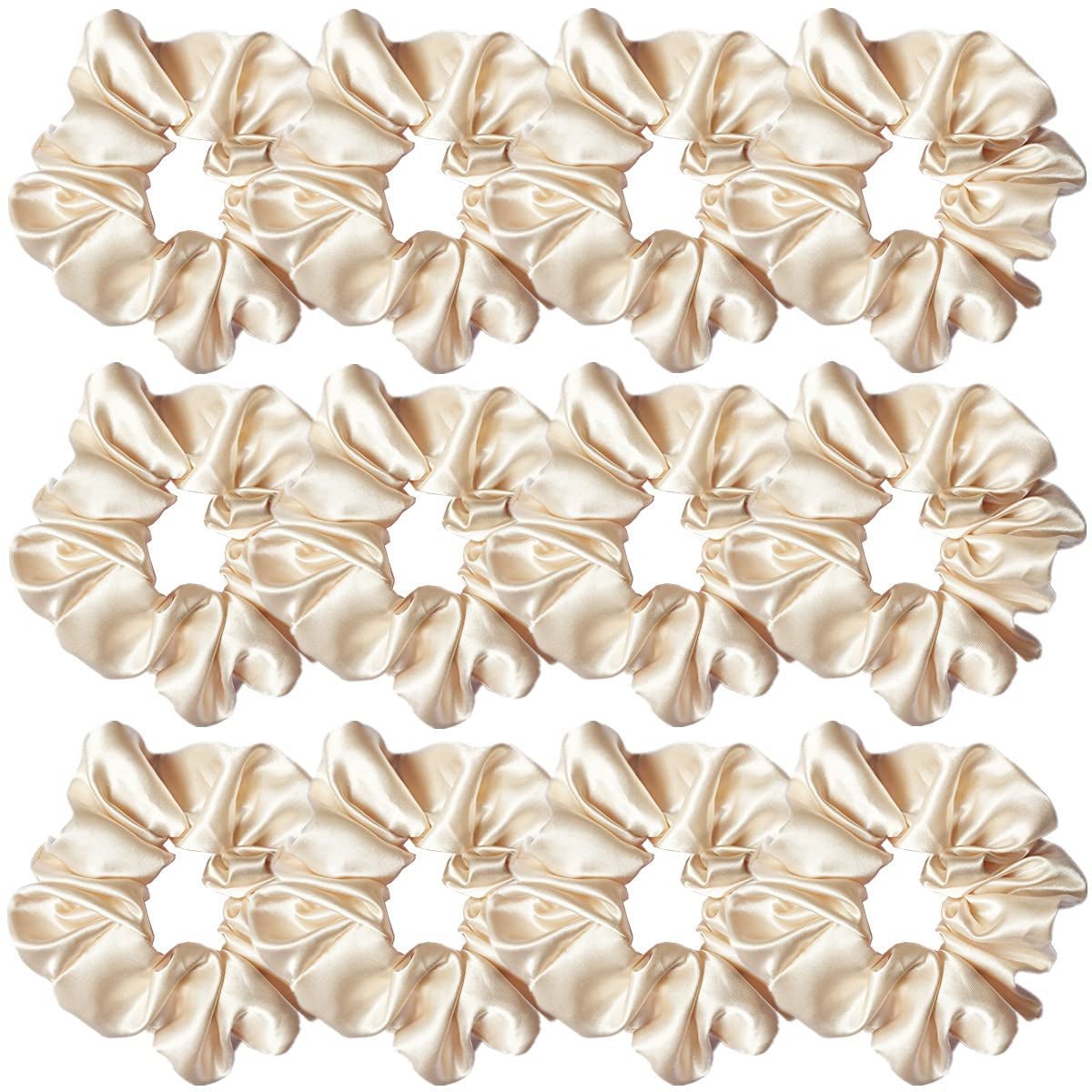 12 Pcs Satin Silk Hair Scrunchies, Beige (4.5 Inch) Soft Hair Ties, Hair Bands, Hair Ropes, Ponytail Holders, Hair Accessories for Women and Girls - WORLD TIME VISITS