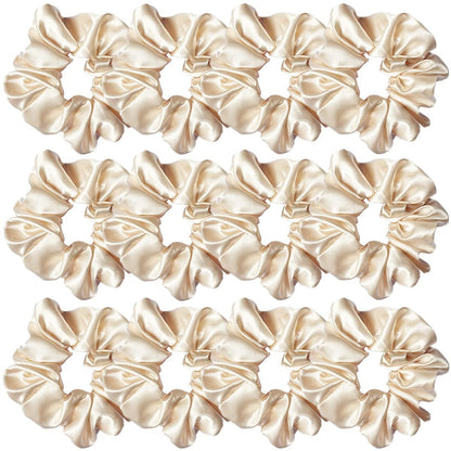 12 Pcs Satin Silk Hair Scrunchies, Beige (4.5 Inch) Soft Hair Ties, Hair Bands, Hair Ropes, Ponytail Holders, Hair Accessories for Women and Girls - WORLD TIME VISITS