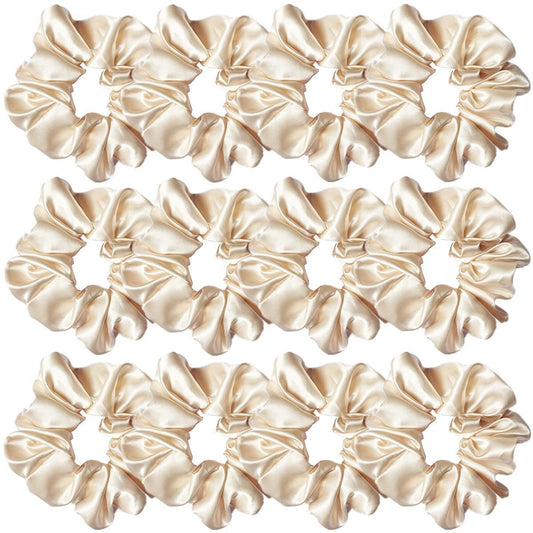 12 Pcs Satin Silk Hair Scrunchies, Beige (4.5 Inch) Soft Hair Ties, Hair Bands, Hair Ropes, Ponytail Holders, Hair Accessories for Women and Girls - WORLD TIME VISITS