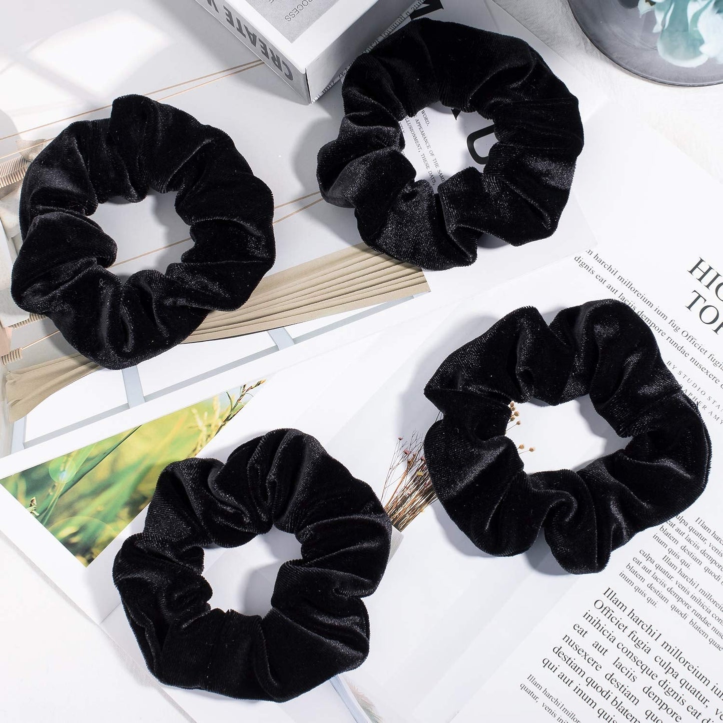 12 Pieces Hair Scrunchies Velvet Elastics Scrunchy Bobbles Soft Hair Bands Hair Ties (Black)