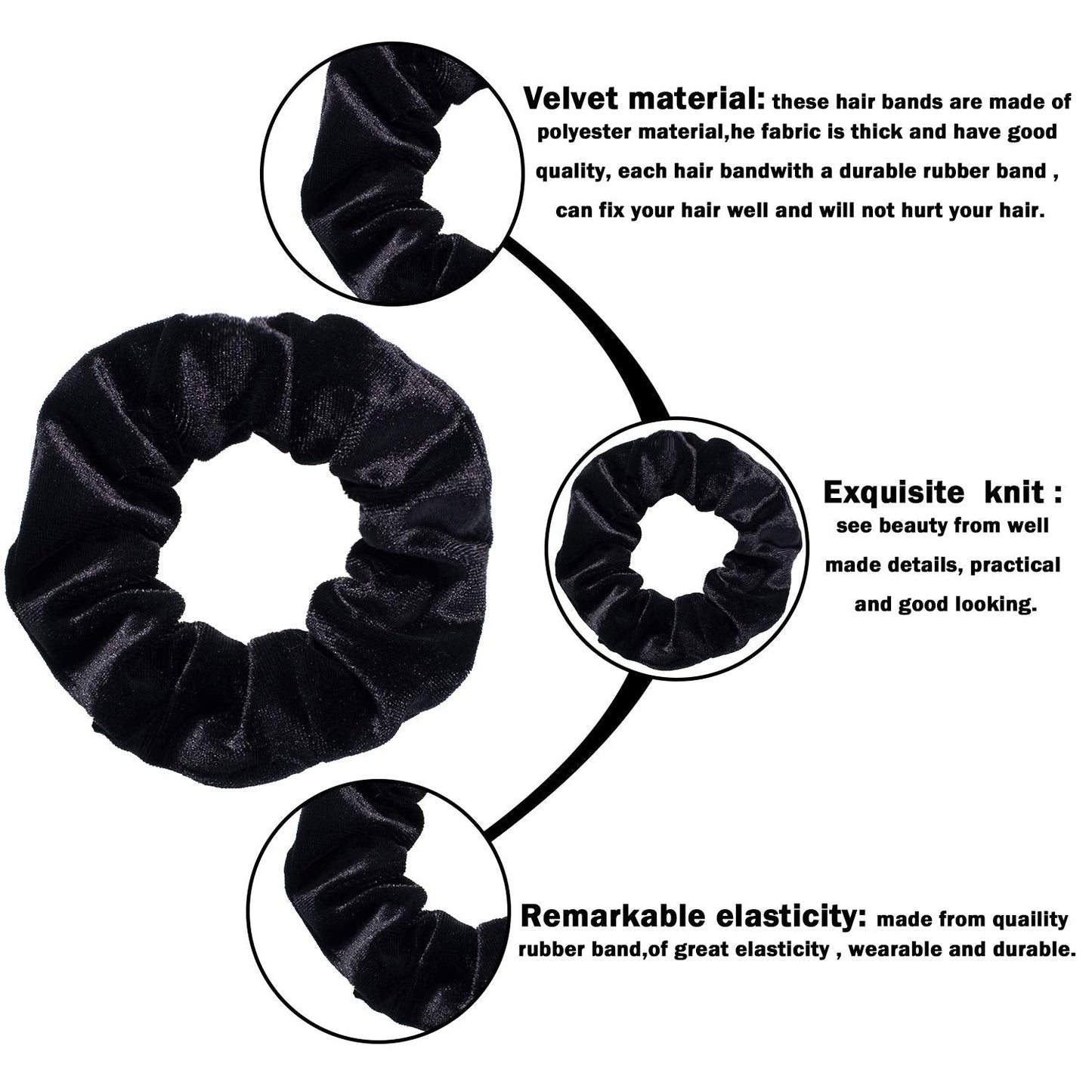 12 Pieces Hair Scrunchies Velvet Elastics Scrunchy Bobbles Soft Hair Bands Hair Ties (Black)