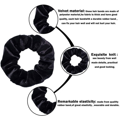 12 Pieces Hair Scrunchies Velvet Elastics Scrunchy Bobbles Soft Hair Bands Hair Ties (Black)