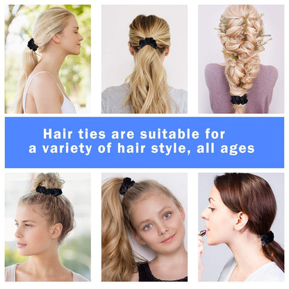 12 Pieces Hair Scrunchies Velvet Elastics Scrunchy Bobbles Soft Hair Bands Hair Ties (Black)