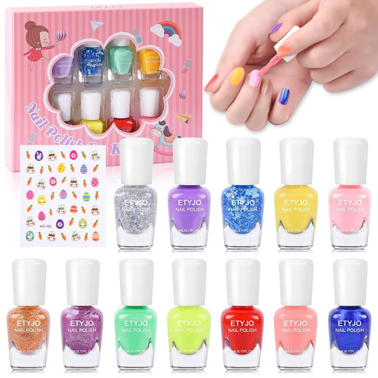 12 Rainbow Colors Peel - Off Kids Washable Quick Dry Girls Nail Polish Kit for Kids Teen Little Girlstoddler Ages 3 - 12 - WORLD TIME VISITS