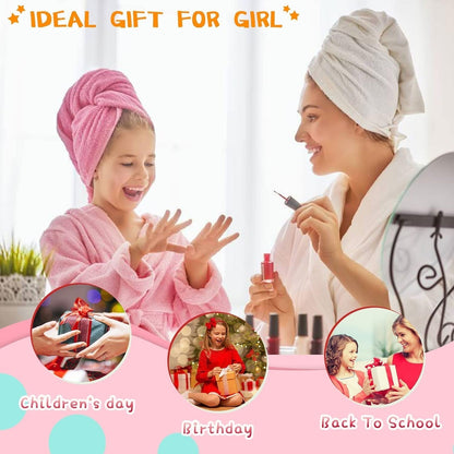 12 Rainbow Colors Peel-Off Kids Washable Quick Dry Girls Nail Polish Kit for Kids Teen Little Girlstoddler Ages 3-12
