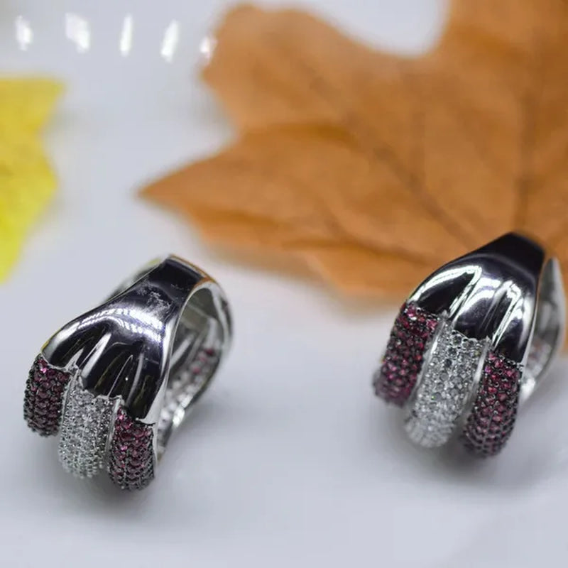 Luxury Silver Natural Gemstones Ruby Sapphire Multilayer Rings Birthstone Engagement Rings Wedding Anniversary Bride Women Ring Size 6 7 8 9 10