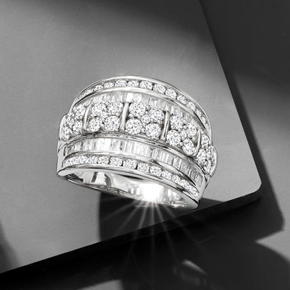 2.00 Ct. T.W. Baguette and round Diamond Multi-Row Ring in Sterling Silver