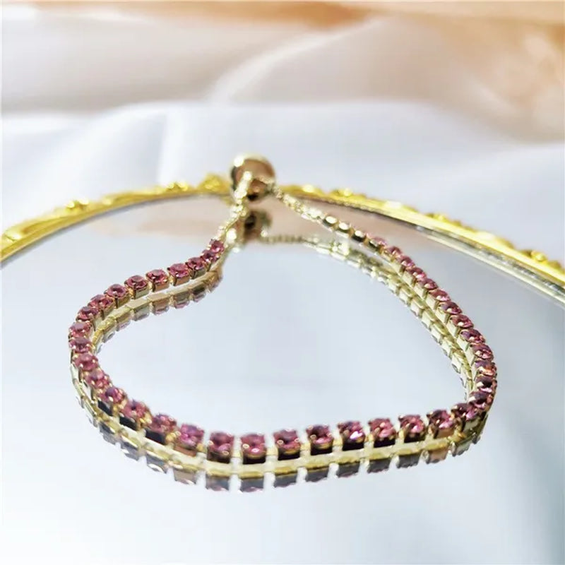 European and American Women Exquisite Diamond Crystal Push Pull Bracelet Nine Color Light Luxury Micro-inlaid Zircon Simple Adjustable Student Bracelet for Women crystal bracelet for women - WORLD TIME VISITS