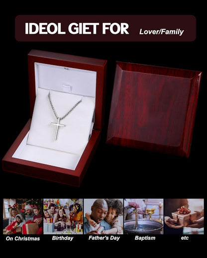 S925 Sterling Silver Cross Necklace for Men Solid Sterling Silver Cross Pendant Necklace Boys Mens Cross Necklace Jewelry Gifts with Box & Card Birthday Anniversary Christmas Father'S Day