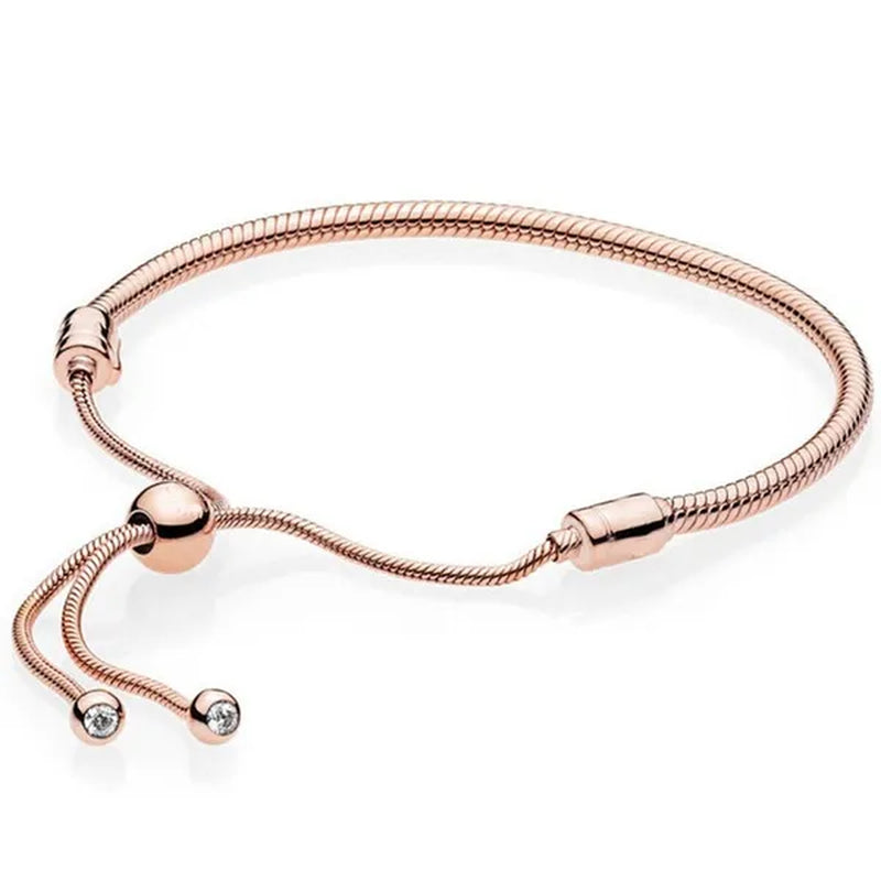 NEW Fashion 925 Sterling Silver Adjustable Size Flashing sided Heart Snake Chain Bracelet For European Bangle Bracelet Jewelery Making DIY