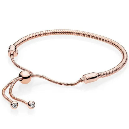 NEW Fashion 925 Sterling Silver Adjustable Size Flashing sided Heart Snake Chain Bracelet For European Bangle Bracelet Jewelery Making DIY