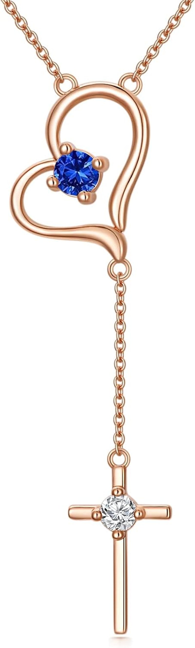 Mother'S Day Gifts Moissanite Heart Necklace for Women S925 Sterling Silver Rose Gold Plated Cross Necklaces with Birthstone for Mom Girlfriend Sisters, Moissanite-Diamond-Heart-Cross-Pendant,9 - WORLD TIME VISITS