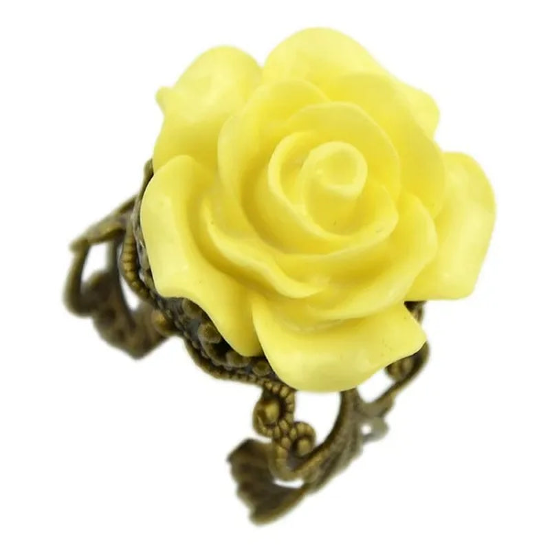 Vintage Jewelry Wholesale Hot Selling Promotion Bronze Alloy Gothic Black Rhinestone Rose Rings for Women