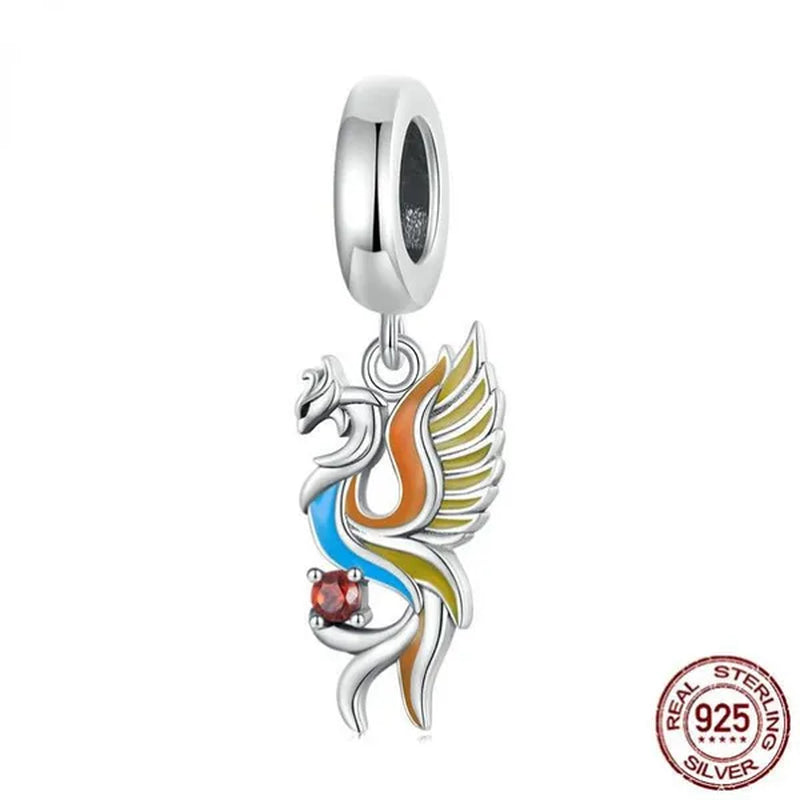 925 Sterling Silver Phoenix Pendant Charm Fine Color Enamel Bird Charm Beads Fit Original Bracelet Necklace DIY Jewelry - WORLD TIME VISITS