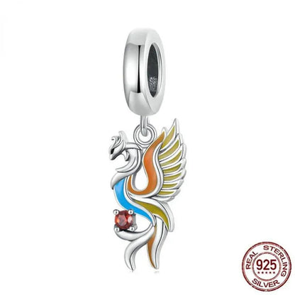 925 Sterling Silver Phoenix Pendant Charm Fine Color Enamel Bird Charm Beads Fit Original Bracelet Necklace DIY Jewelry - WORLD TIME VISITS
