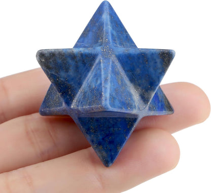 Lapis Lazuli Merkaba Crystal Natural Healing Stones Sacred Meditation Energy Generator 1" Reiki 3D Star Dodecahedron Crystal Grid Home Decor Protection Cleansing Spiritual Gifts
